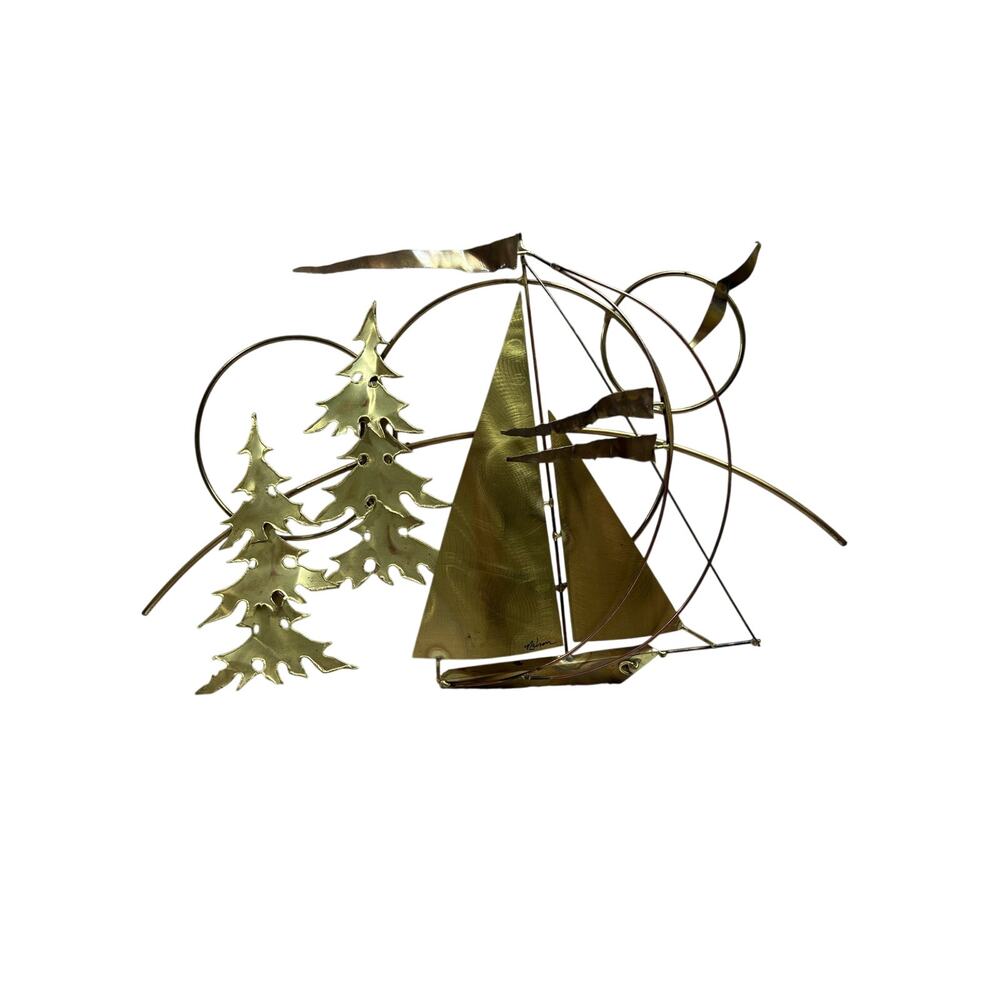 Vintage Nelson Metal Wall Art Sailboat Trees Sun Seagull MCM Brutalist Sculpture